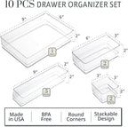 STORi SimpleSort 10-Piece Stackable Clear Drawer Organizer Set | Multi-size Trays | Makeup Vanity Storage Bins and Office Des
