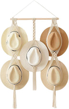 Tissting Macrame Hat Hangers Boho Hat Rack for Wall Hat Holder Display Organizer Bobo Hanging Hat Organizer Storage for Wide 