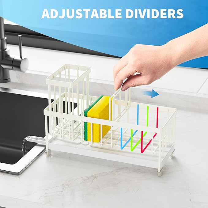 Cisily Sponge Holder for Kitchen Sink, Sink Caddy Organizer with High Brush Holder, Kitchen Countertop Organizers and Storage