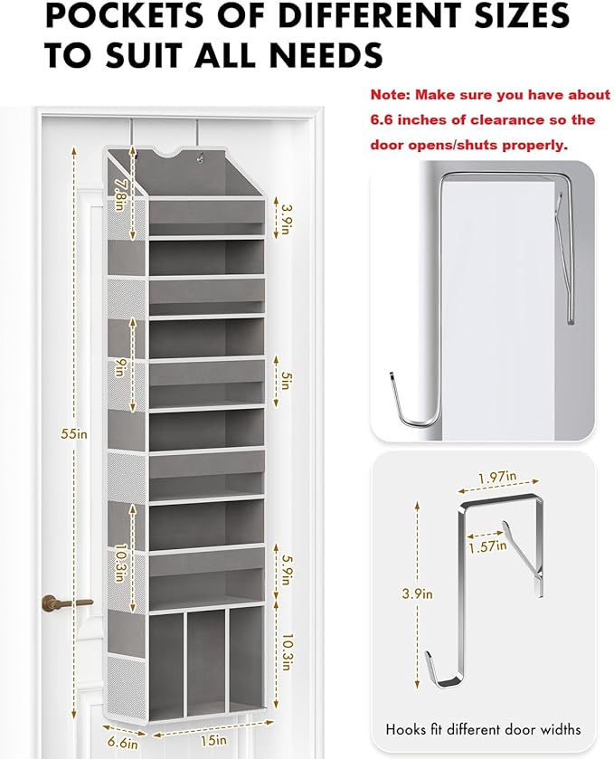 Over the Door Hanging Organizer for Bathroom & Nursery - 6 Shelf Closet Door Organizer, Anti Tilt 50LB Load Baby Behind Door 