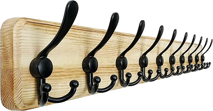 Dseap Coat Rack Wall - Heavy-Duty 38-1/4" Long, with Reinforced 10 Custom Tri-Hooks, Solid Wood Wall Hanger for Coats Hat Jac
