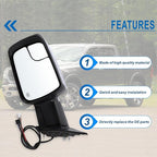 Left Driver Side Mirror Compatible With 2019 2020 2021 2022 2023 2024 2025 2026 Ram 1500 With Power Folding Heated Turn Signal Puddle Light Temperature Sensor Chrome Replace#68462769AB(8+6Pins)