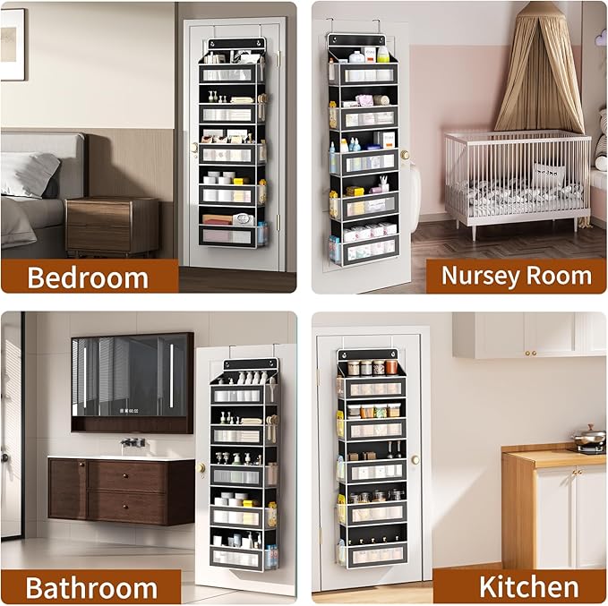 Over The Door Organizer with 5 Large Pockets, Over the Door Storage 10 Side Pockets 44 lb Load Behind Door Storage, Door Orga