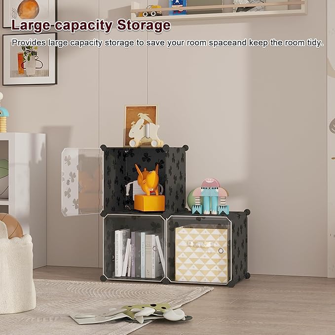 C&AHOME Cube Storage Organizer with Doors, 3-Cube Shelves, DIY Plastic Modular Bookshelf, Closet Clothes Storage Shelving Ide
