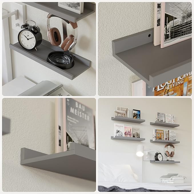 RICHER HOUSE Mounted Shelves for Wall Decor, Modern Picture Ledge Shelf with Lip for Wall Storage Nursery, Bedroom, Living Ro