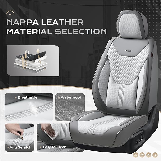 Coverado Car Seat Covers with Lumbar Support, Front Covers for Cars, Universal Automotive Seat Cover, Waterproof, Leather Car