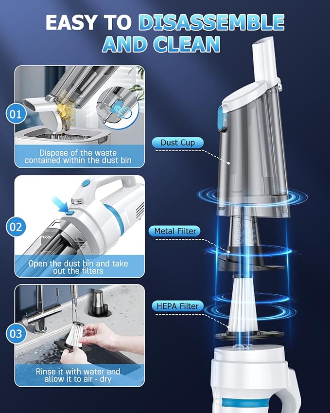 AHNR Handheld Vacuum Cordless, 16000PA Powerful Suction Hand Held Vacuum Dust Busters Cordless Rechargeable with LED Light & 