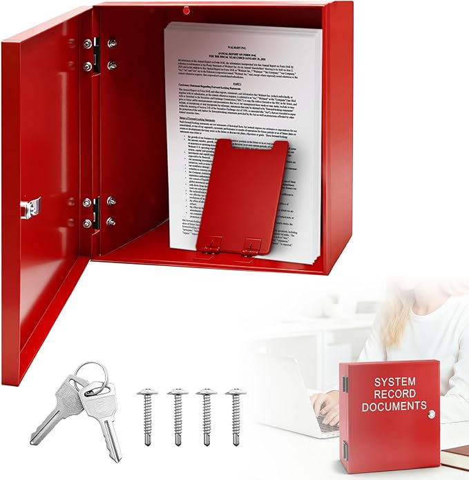 System Record Documents Enclosure, 13.8 X 13.8 Inch Fire Box for Documents, System File Cabinet Locking Document Storage for 