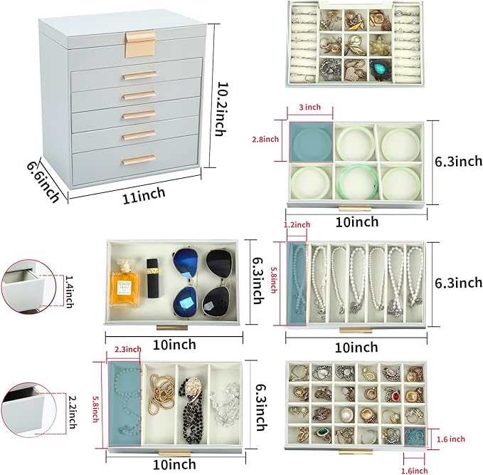 BOOVO Jewelry Boxes for Women, White and Black 6 Layer Large Jewelry Box for Necklace, Bracelet, Earrings, Rings Storage, Jew