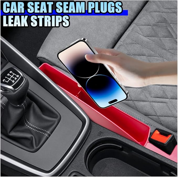 2PCS Car Seat Gap Filler Organizer, No-Drop Seat Gap Storage Box Inserts with Phone Holder, Storage Plug Stopper Fill Gap Between Seat and Console, Universal Car Accessories for SUV Truck (Red)