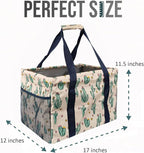 Extra Large Utility Tote Bag - Oversized Collapsible Tote with Wire Frame, Durable Reusable for Beach, Groceries, Laundry, Car Trunk, Storage and Travel - Includes 5x7 Bag with Hook - Cactus
