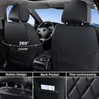 Coverado Car Seat Covers Full Set, Front and Back Seat Covers for Cars, Luxury Faux Leather Waterproof Seat Covers, Black Car