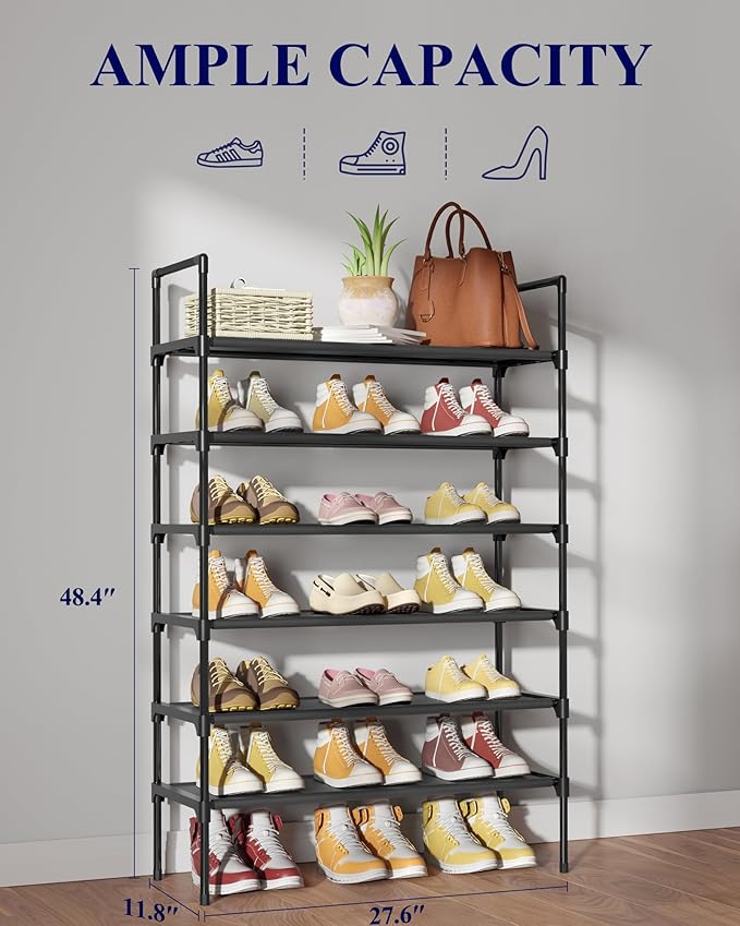 Kitsure Shoe Rack - 6-Tier Shoe Organizer, Shoe Rack for Closet, Entryway, Bedroom, Easy- Assembly Storage Shelf with Side Ha