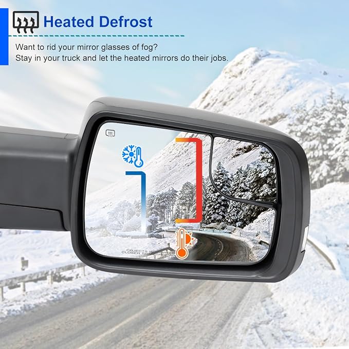Spec-D Tuning Black Power Fold Heated + LED Signal + Blind Spot Side Mirrors Compatible with 2019-2024 Dodge Ram 1500, Left + Right Pair
