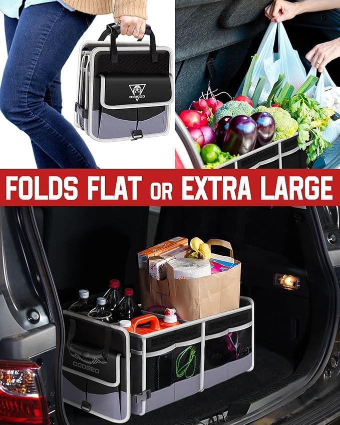Car Trunk Organizer with Portable Leak Proof Cooler Bag, 3 Compartments Collapsible Car Organizers and Storage with Foldable C