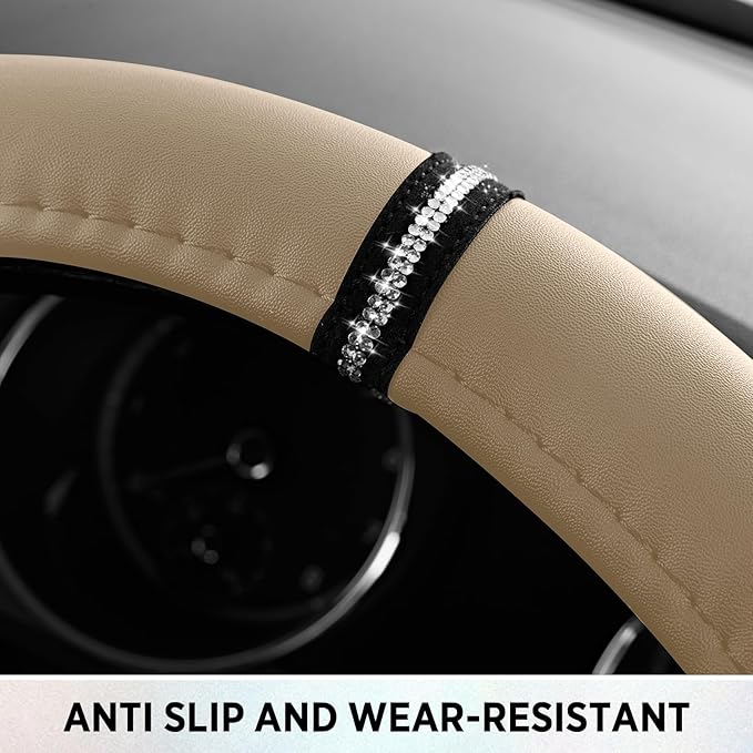 Road Comforts Leopard Steering Wheel Cover for Women, Cute Anti-Slip Microfiber Leather, Fits D Shape Flat Bottom Steering Wh