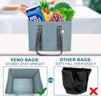 VENO 3 Pack Reusable Grocery Bags, Shopping Bags for groceries, Utility Tote with Handles and Hard Bottom, Foldable Shopping Cart Organizer, Water Resistant, Heavy-Duty (Light Blue, 6 Gallon)