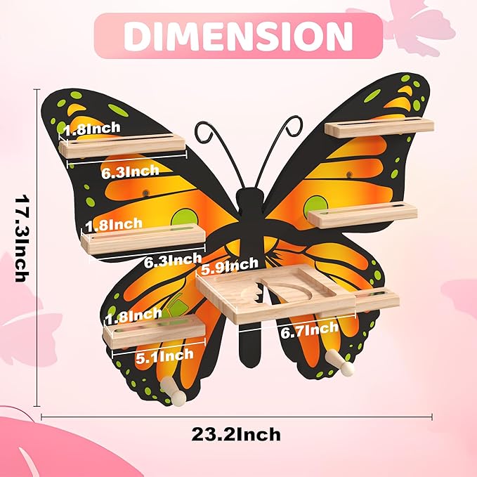 Orange Butterfly Tonie Shelf for Tonie and Box - Magnetic Wooden Floating Shelf for Figure Storage,Cute Tonie Wall Shelf for 