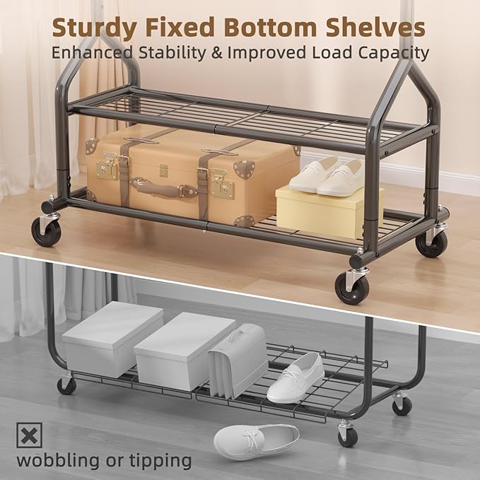 EAGMAK Heavy Duty Clothes Rack Load 556 LBS, Rolling Clothing Rack With Shelves, Height Adjustable Metal Clothes Hanger with 