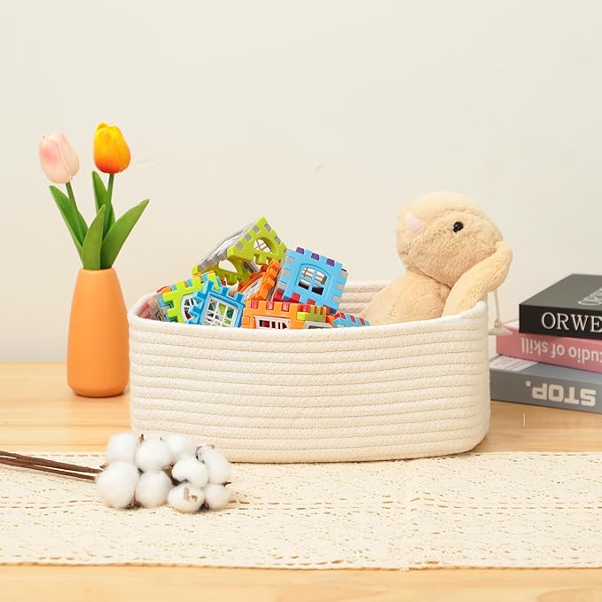 MiniArk Small Storage Baskets for Organizing | Closet Organizer Bins | Shelf Toy Basket | Woven Rope Baskets | Cube Decorativ