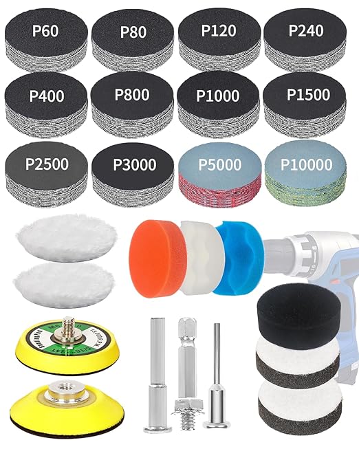 194 PCS 2 Inch Wet Dry Sanding Discs, Drill Polishing Kit with 60 to 10000 Grit Hook and Loop Sandpaper Assortment for Dremel