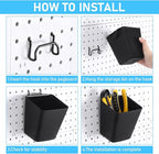Uiifan 18 Set Pegboard Bins Kit Plastic Pegboard Cups with Metal Hooks Wall Containers Organizer Accessories with Label Stick