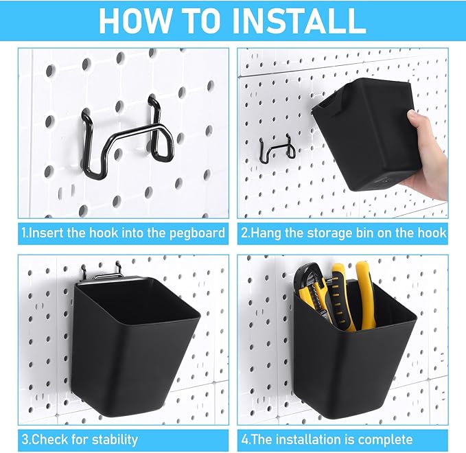 Uiifan 18 Set Pegboard Bins Kit Plastic Pegboard Cups with Metal Hooks Wall Containers Organizer Accessories with Label Stick