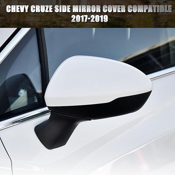 Left Driver Side Mirror Cover Caps Compatible with Chevrolet Chevy Cruze 2017 2018 2019 Replacement Rear view Mirrors Trim (White)