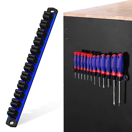 WORKPRO Magnetic Screwdriver Organizer and Wrench Organizer, Aluminum Rail Magnetic Tool Organizers, Tool Holder, Tool Box Or