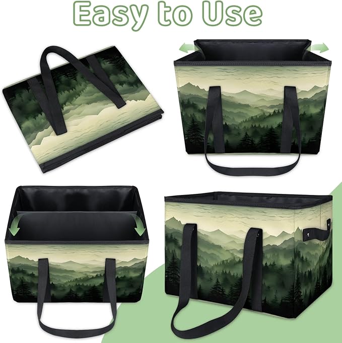 Reusable Grocery Bags Heavy Duty Shopping Bags Foldable Large Tote Bags with Long Handles & Hard Bottom