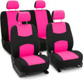 FH Group Bright Flat Cloth Full Set Automotive Seat Covers Front Set and Rear Solid Bench Pink Black Seat Covers w. Gift Univ