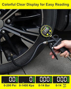Atsafepro Digital Tire Pressure Gauge with Inflator, 0-200 PSI, 2.5" Screen, ±1% High Accuracy, Auto Shut-Off, Rubber Hose & 1/4" NPT Quick Connect Plug & Locking Air Chuck for Cars, Motors, Bikes