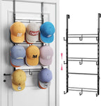 SWTYMIKI Over Door Hat Organizer - 3 Tier Metal Adjustable Wall Mounted Hat Rack with 9 Hooks Design, Hanging Baseball Cap Or