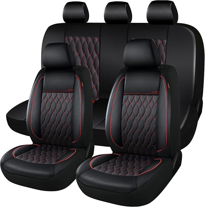 CAROMOP Faux Leather Car Seat Covers Full Set,Luxury and Comfortable Covers for Cars,Split Bench Compatible Car Interior Cove