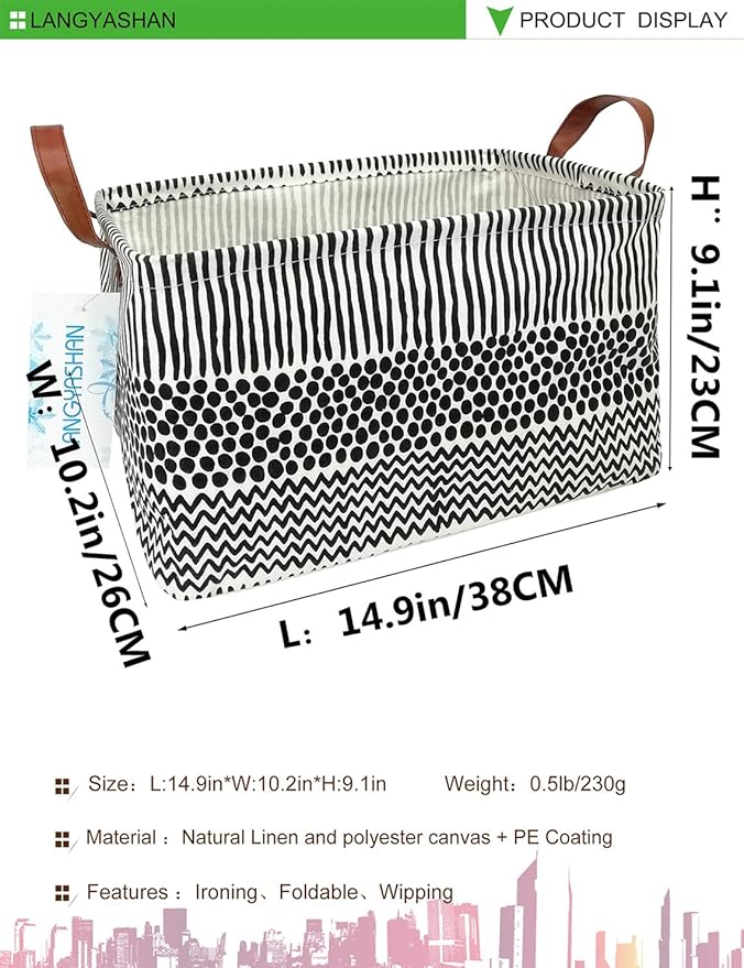 LANGYASHAN Rectangular Storage Bin Collapse Canvas Fabric Cartoon Storage Basket with Handles for Organizing Home Kitchen Boy
