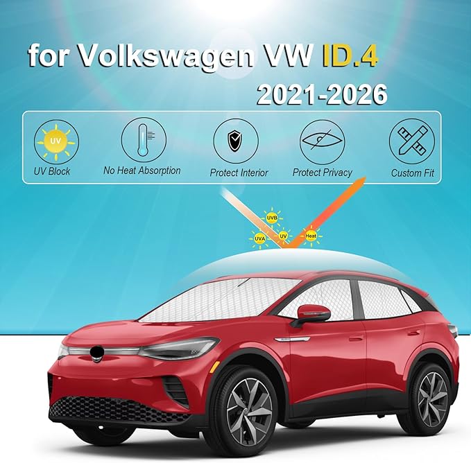 KMF 8pcs Thicken Sun Shades for Volkswagen VW ID.4 2021-2025 2026 Accessories, Full Car Window Covers Sunshade for Windshield Side Rear, UV Block and Blackout Privacy for Car Camping Outdoor
