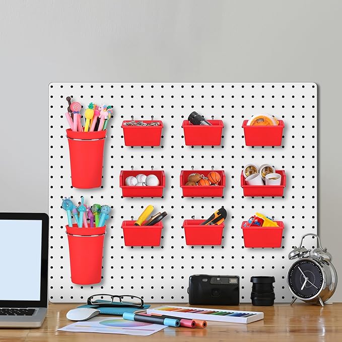 Yookeer 20 Pcs Pegboard Bins and Cups with Hooks and Loops Peg Assortment Organizer Accessories Various Tool Organizer Pegboa