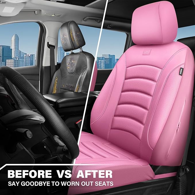 CAR PASS 3D Foam PU Leather Pink Car Seat Covers, Universal Seat Covers Front 2 for Trucks SUV Sedan Automotive Seat Covers A