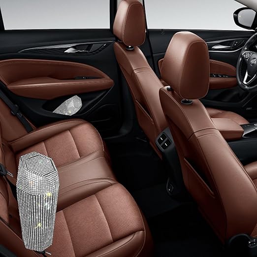 Rhinestone Car Trash Can with Lid, Sparkly Garbage Can, Diamond Design Small Automatic Portable Trash Can for Automotive, Home, Office, Kitchen, Bedroom.