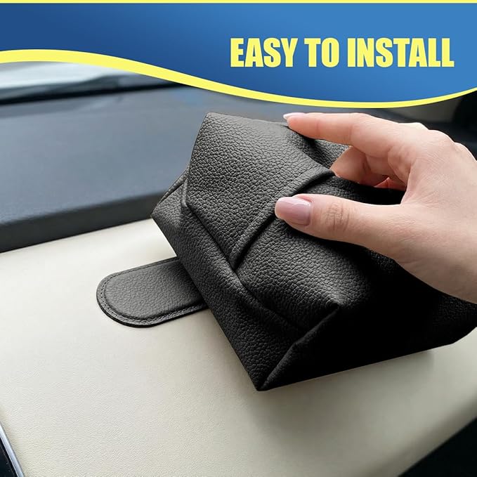 Car Tissue Holder, Leather Auto Headrest Hanging Napkin Box with Magnet-Attracting Adhesive Strip, Universal Vehicle Interior Paper Storage Organizer for Sun Visor, Center Console (Gray)