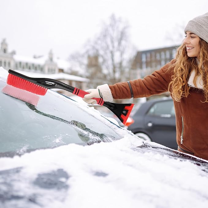 Baderke Snow Brush and Ice Scrapers for Car Windshield Detachable Window Snow Scrapers and Brush with Ergonomic Foam Grip Ice Removal Tool for Cars, Trucks, Suvs(Red)