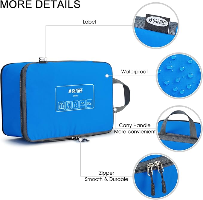 G4Free 6 Set Compression Packing Cubes, 3 sizes Travel Packing Organizers for Suitcases, Expandable Luggage Suitcase Storage 