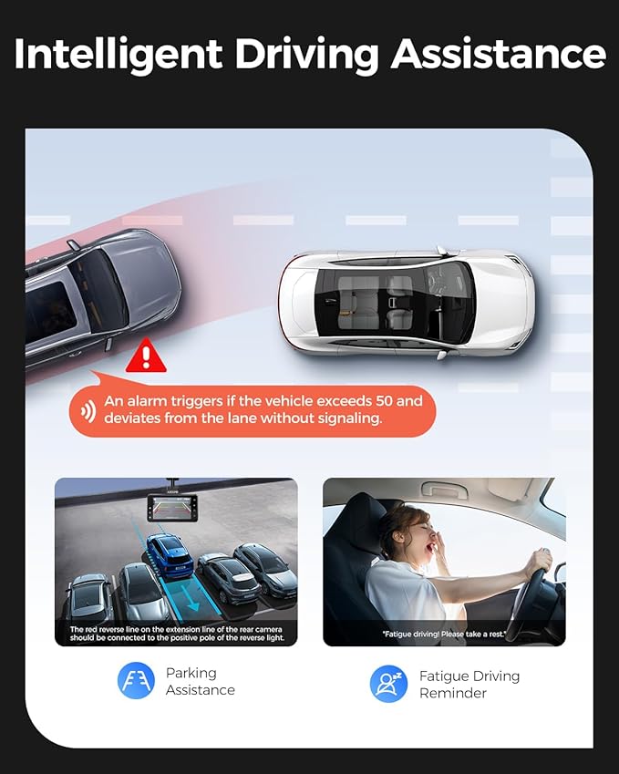 AZDOME M01 Max UHD 4K Dash Cam Front and Rear, Built-in Wi-Fi, Free 64GB Card, App Control, 4K+1080 Dash Camera for Car, Buil
