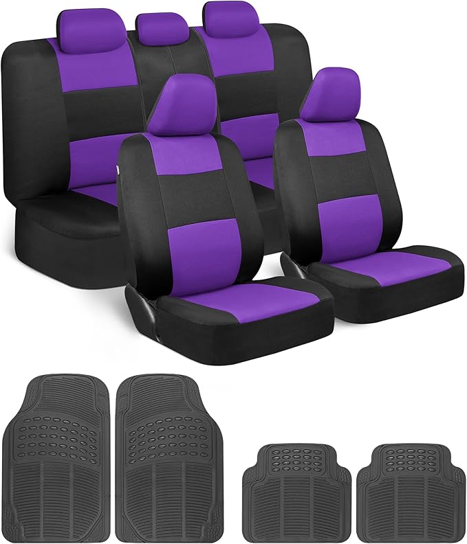 BDK PolyPro Car Seat Covers Full Set Combo with Front and Rear Waterproof All -Weather Car Floor Mats - Universal Fit Automot