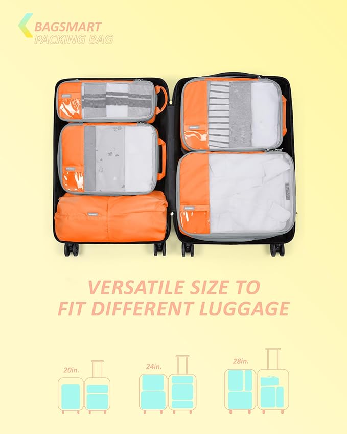 BAGSMART 6 Set /4 Set/2 Set Compression Packing Cubes for Travel, Lightweight Luggage Organizer Bags, Durable Space Saver Bag
