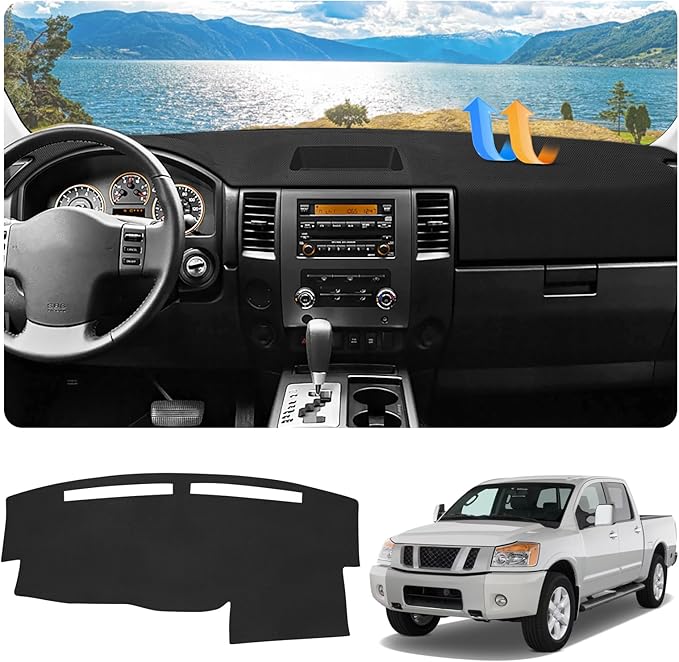 FIILINES Dash Cover for 2004-2012 Nissan Titan (Without Cutout for Navi/Sensor), Dashboard Mat Accessories Dash Cover Sunshad