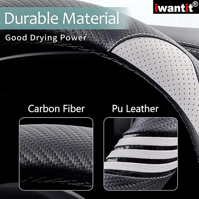 Iwantit® Cute Steering Wheel Cover for Women, Pu Leather with Anti-Slip Rubber Ring, Steering Wheel Protector for Men, Univer