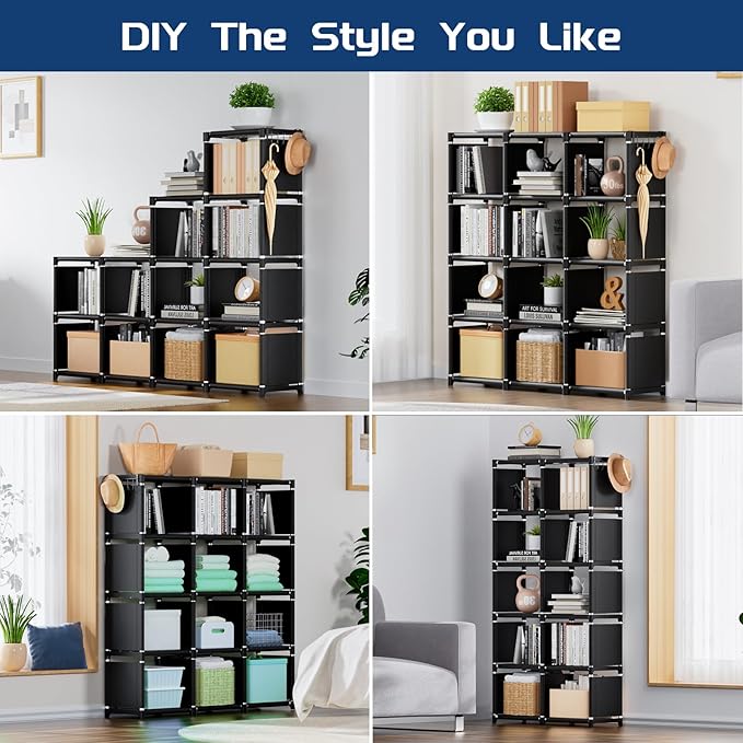 Mavivegue Book Shelf, 12 Cube Storage Organizer, DIY Bookcase, Metal Cube Bookshelf, Cubbies Closet Storage Organizer Shelves