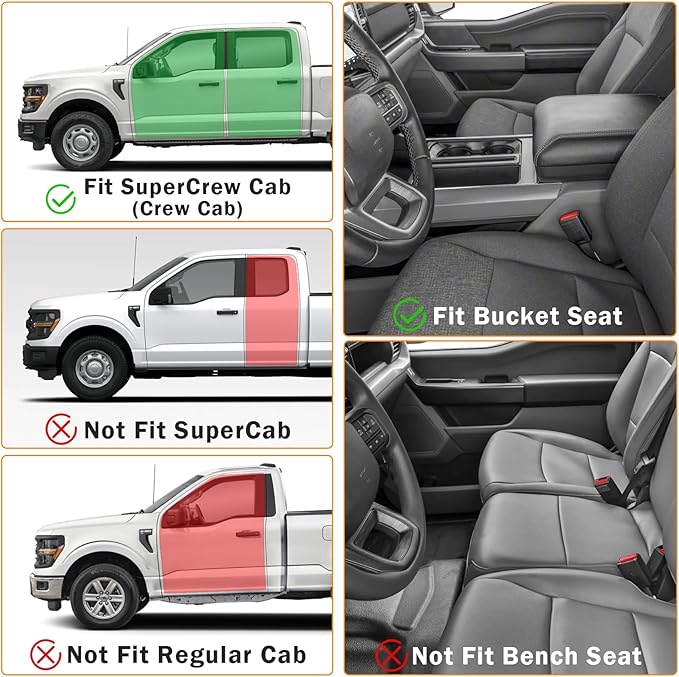 KUST Floor Mats for 2017-2026 Ford F250/F350/F450 Super Duty Crew Cab (Only for Rear Seat with Fold-Flat Storage), All Weather Car Truck Mats for F250 Accessories TPE Rubber Raised Edge
