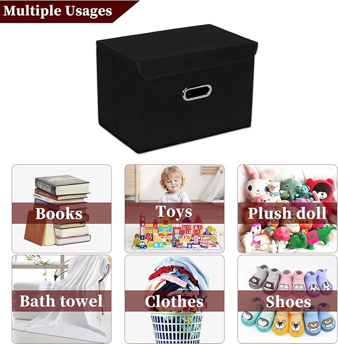 STOREONE Fabric Storage Cube Bins Foldable Organizer Container Collapsible Basket with Lids and Metal Handles, for Home, Bedr